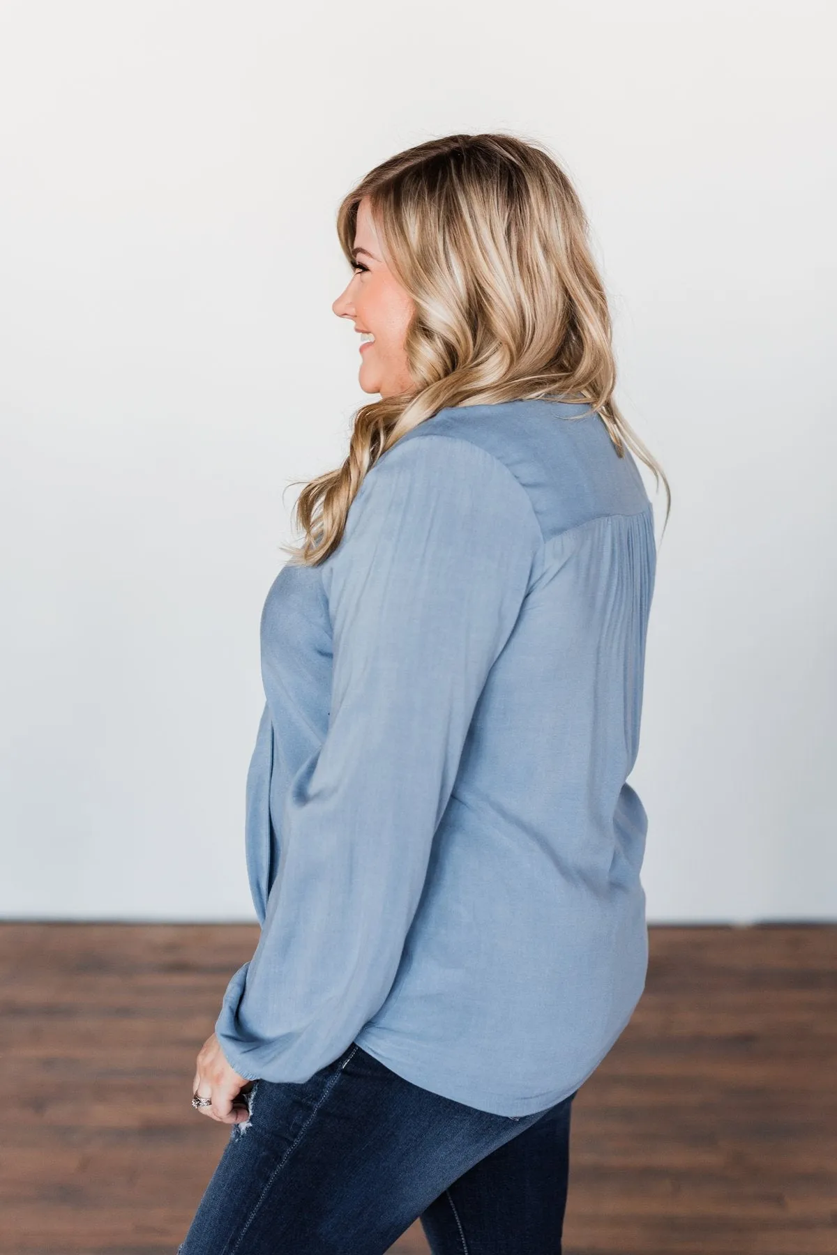 Love Will Find You V-Neck Wrap Top- Denim Blue