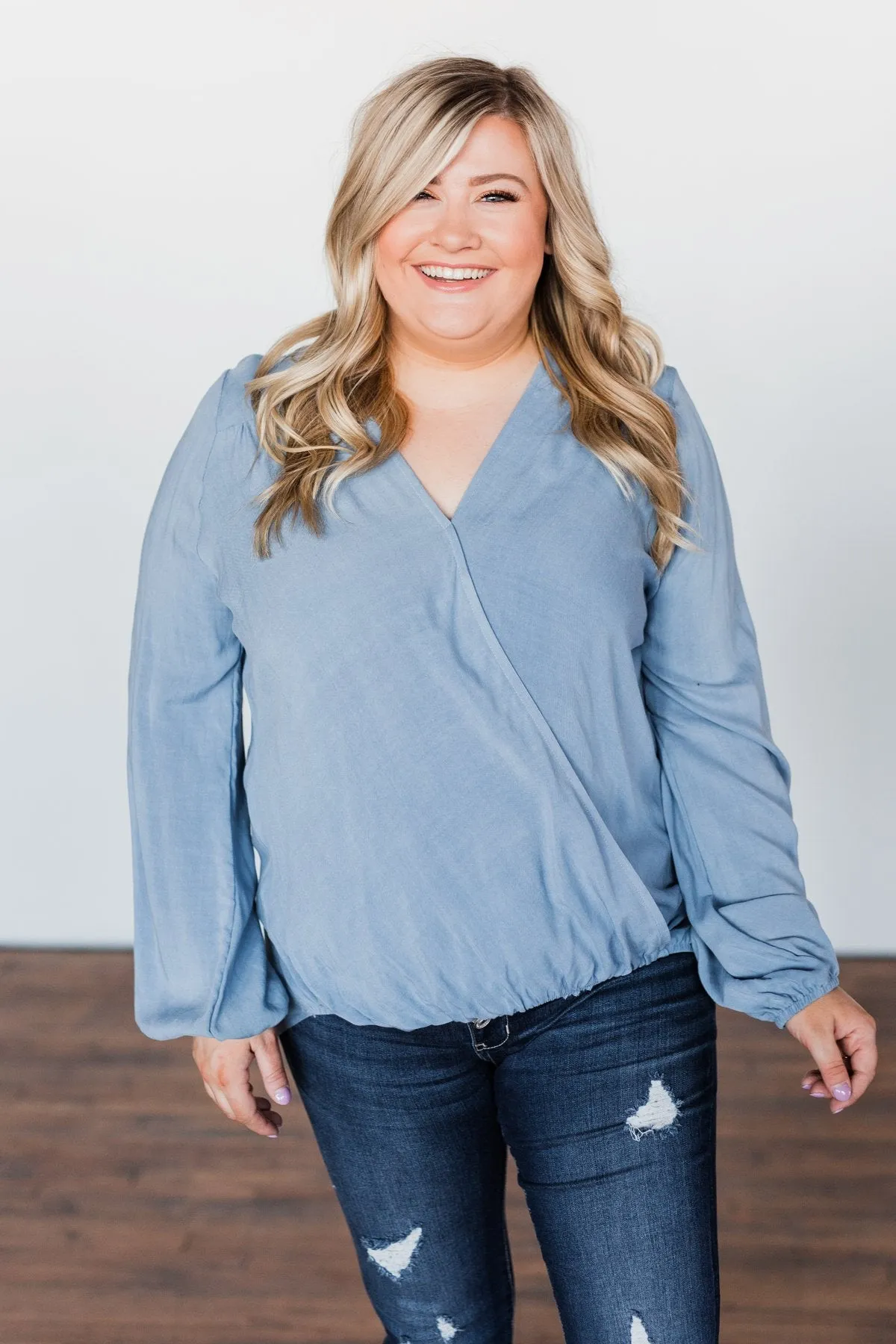 Love Will Find You V-Neck Wrap Top- Denim Blue