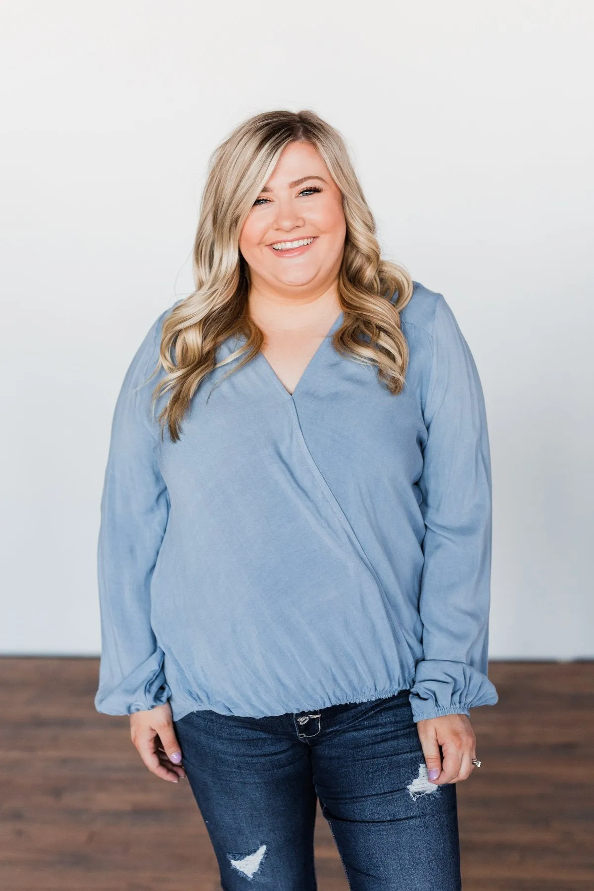 Love Will Find You V-Neck Wrap Top- Denim Blue