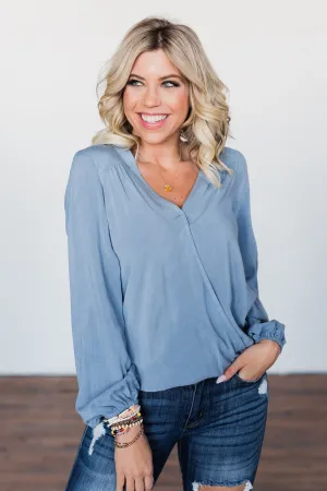 Love Will Find You V-Neck Wrap Top- Denim Blue