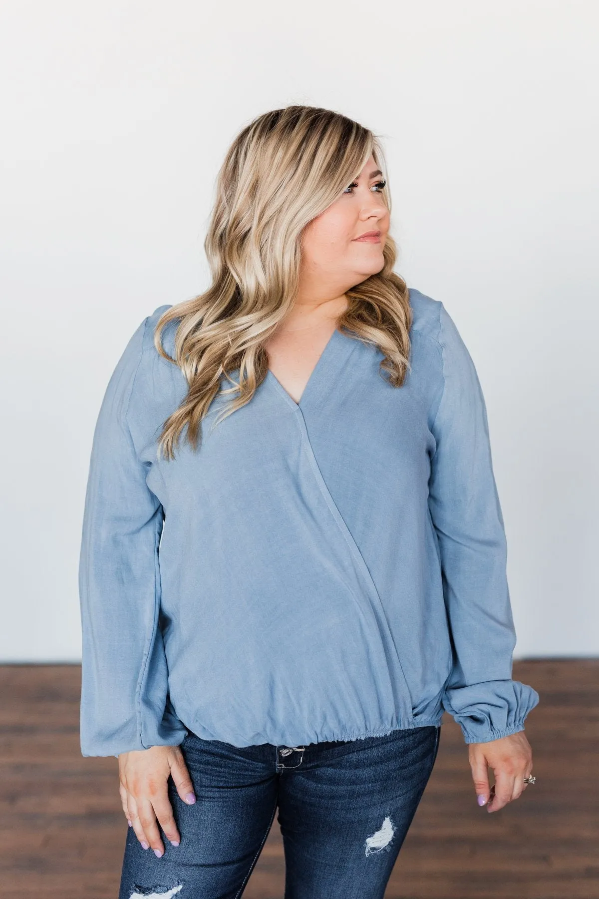 Love Will Find You V-Neck Wrap Top- Denim Blue