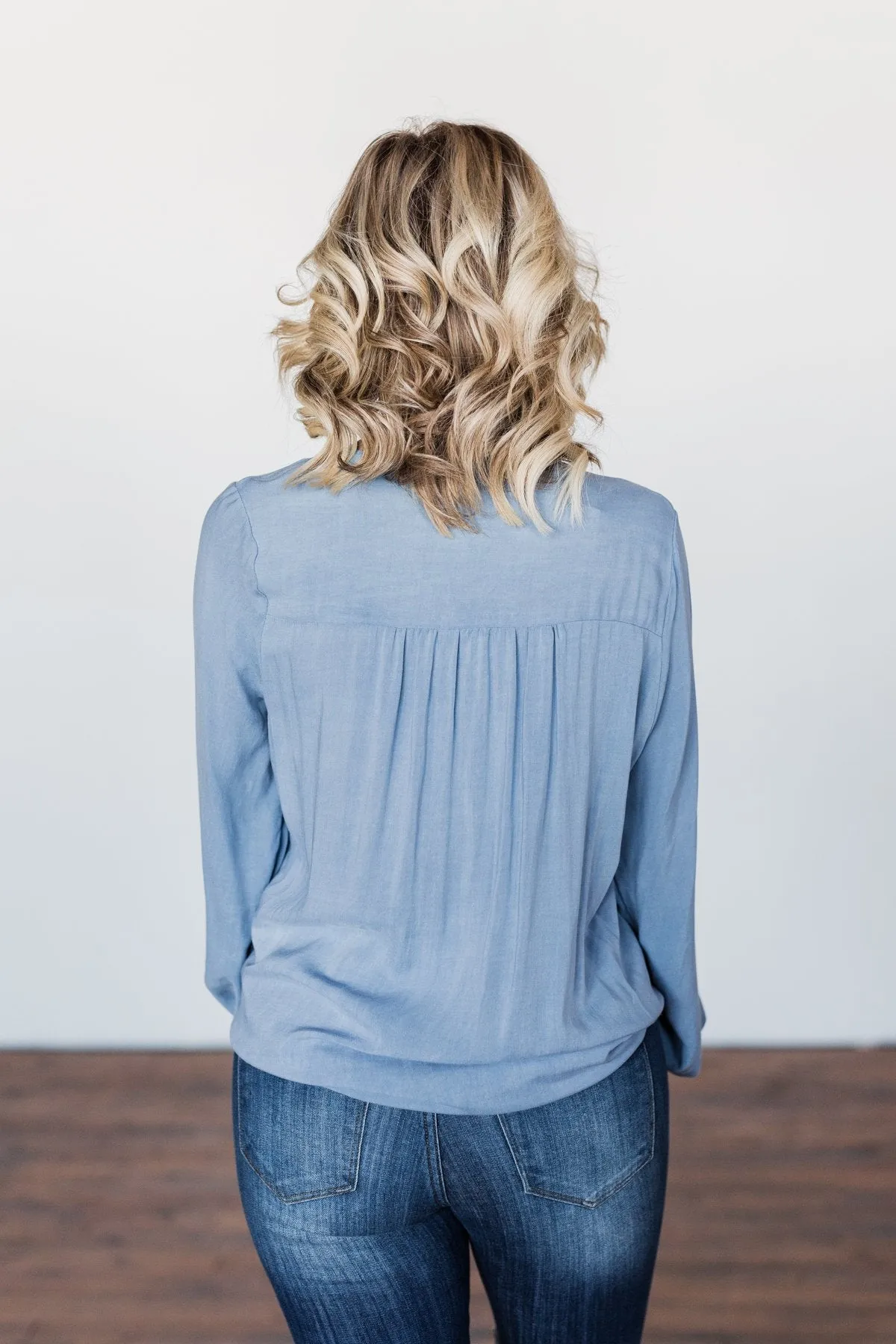 Love Will Find You V-Neck Wrap Top- Denim Blue