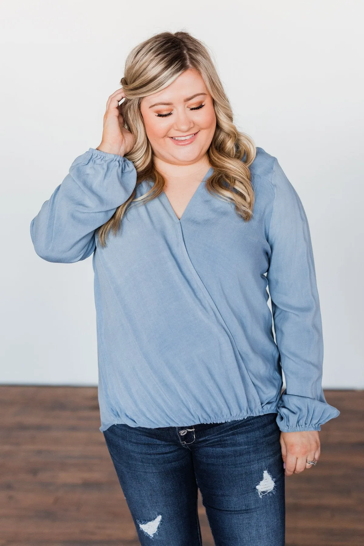 Love Will Find You V-Neck Wrap Top- Denim Blue