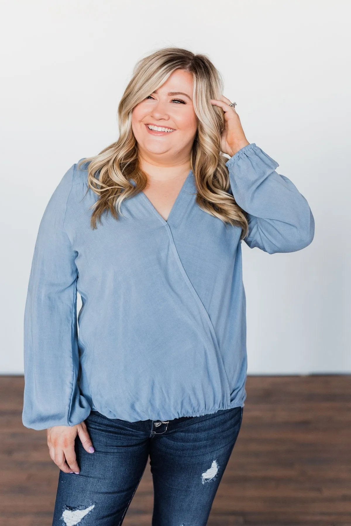 Love Will Find You V-Neck Wrap Top- Denim Blue