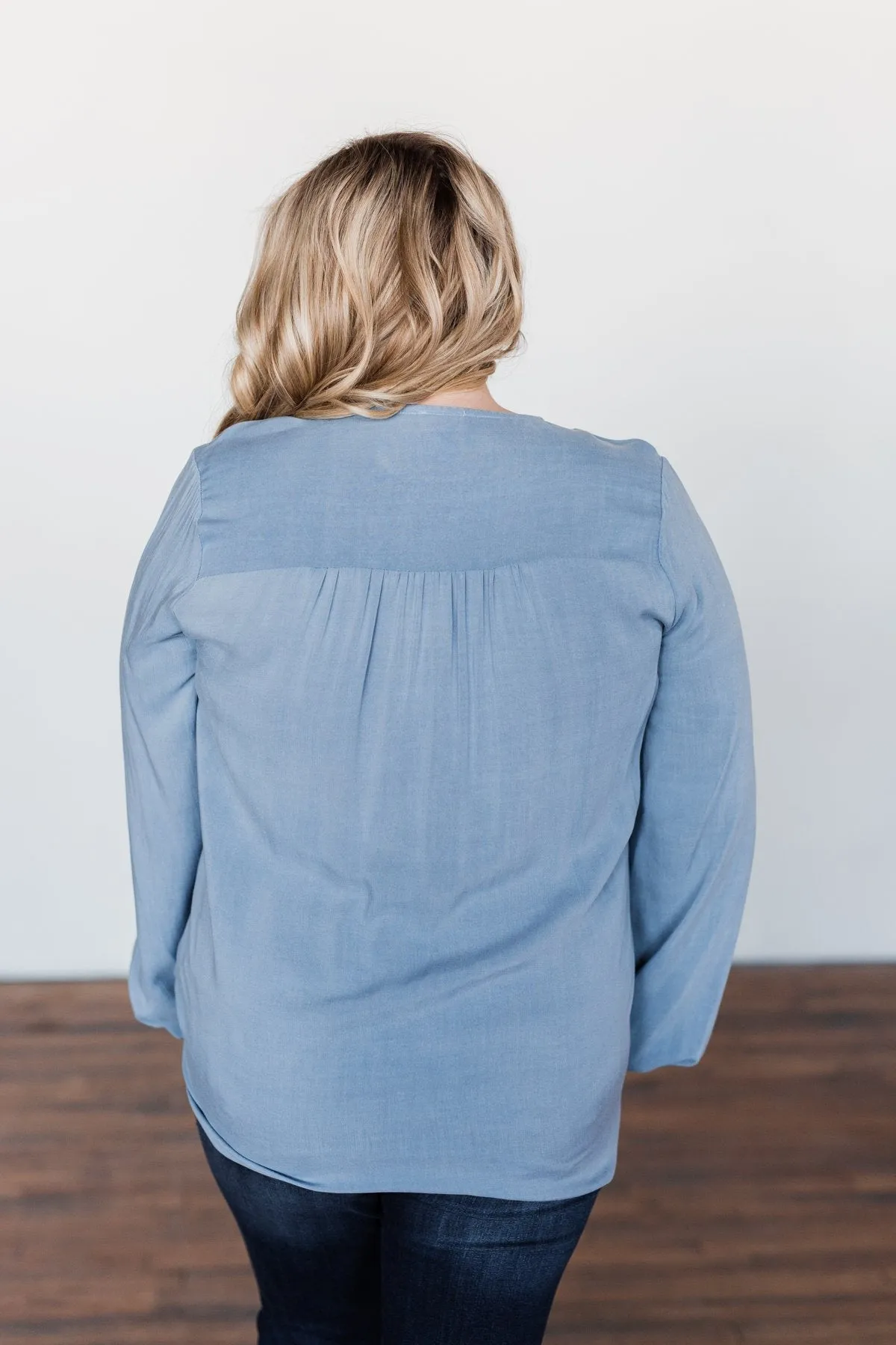 Love Will Find You V-Neck Wrap Top- Denim Blue