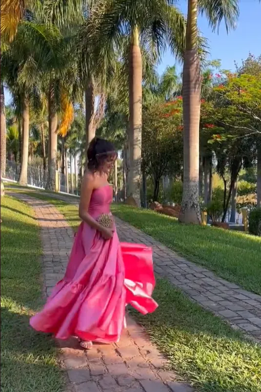 Lovely Pink A-Line Strapless Long Party Dress Birthday Outfits, DP3175