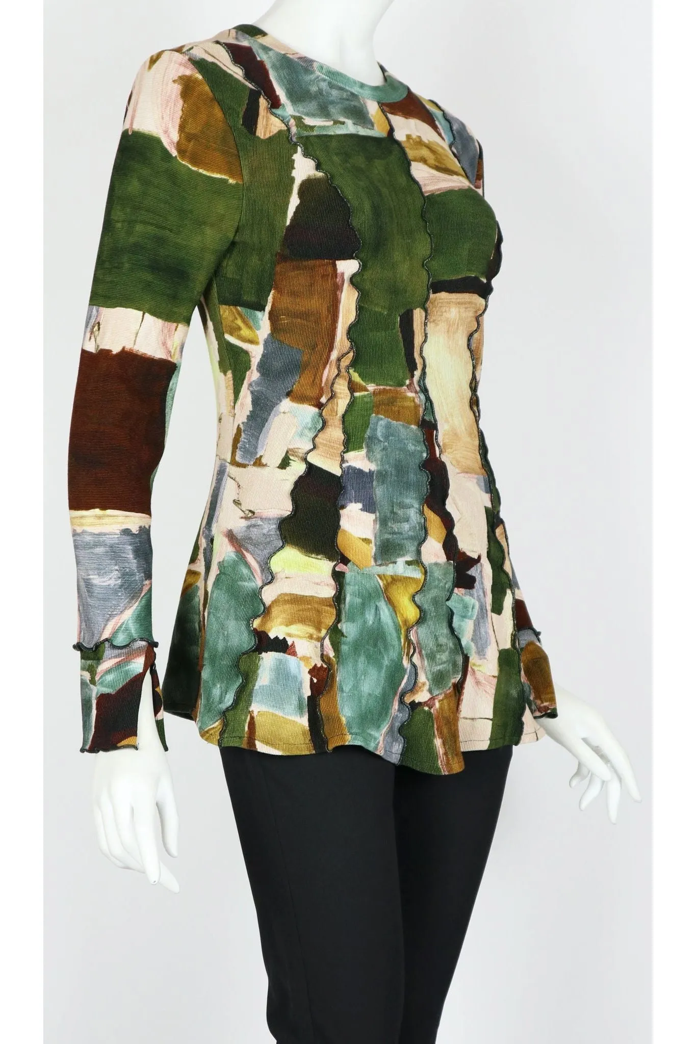 LUPE Tunic Printed Ribbed Sweater With Long Slevees