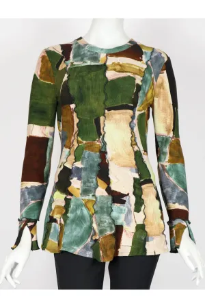 LUPE Tunic Printed Ribbed Sweater With Long Slevees