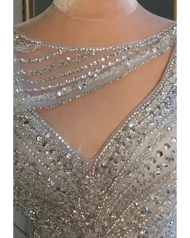 Luxury Champagne V-neck Sexy Evening Gowns 2021 Diamond Bead Sleeveless Mermaid Formal Dress AW70301