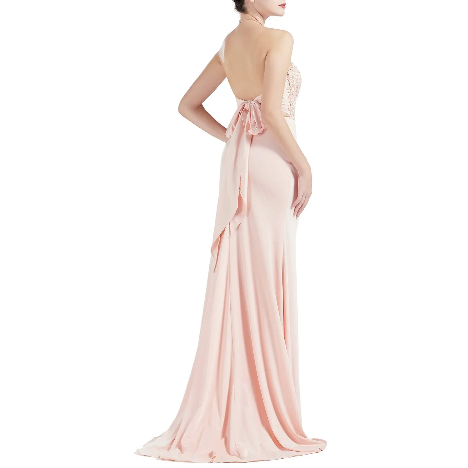 MACloth Women Sleeveless Halter Jersey Mermaid Long Prom Party Dresses Evening