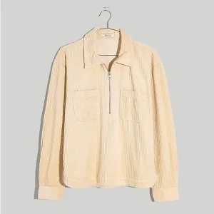 Madewell Corduroy Half-Zip Sweatshirt Cream Alabaster  Popover shirt jacket