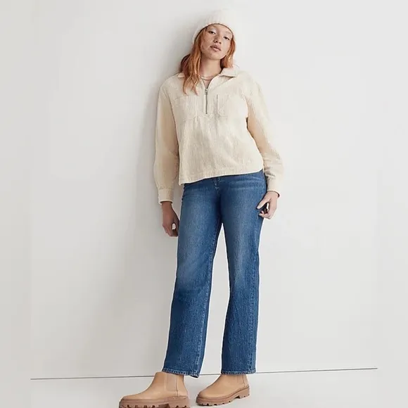 Madewell Corduroy Half-Zip Sweatshirt Cream Alabaster  Popover shirt jacket
