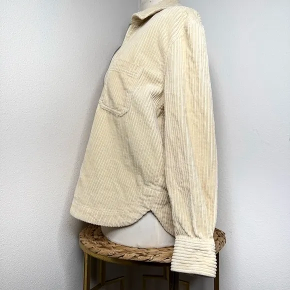 Madewell Corduroy Half-Zip Sweatshirt Cream Alabaster  Popover shirt jacket