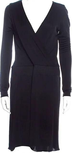 Maison Martin Margiela Paris. Black Viscose/Silk Blend Cut Out Accent Wrap Dress