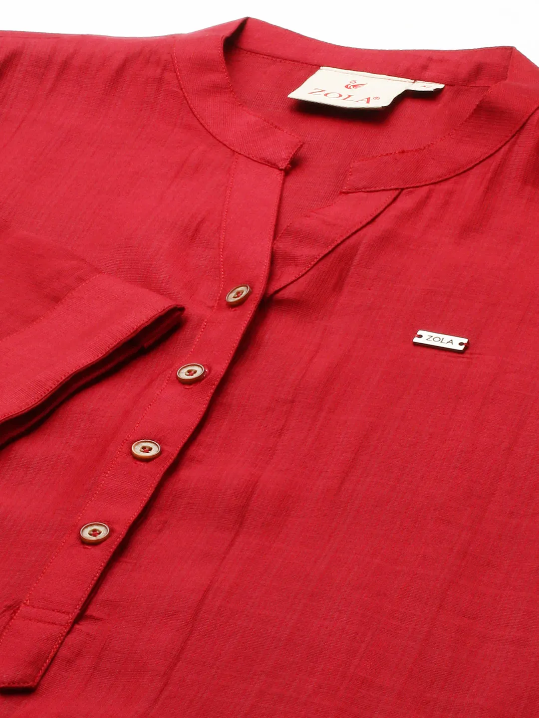 Mandarin Collar Rayon Solid Maroon Straight Tunic For Women - ZOLA