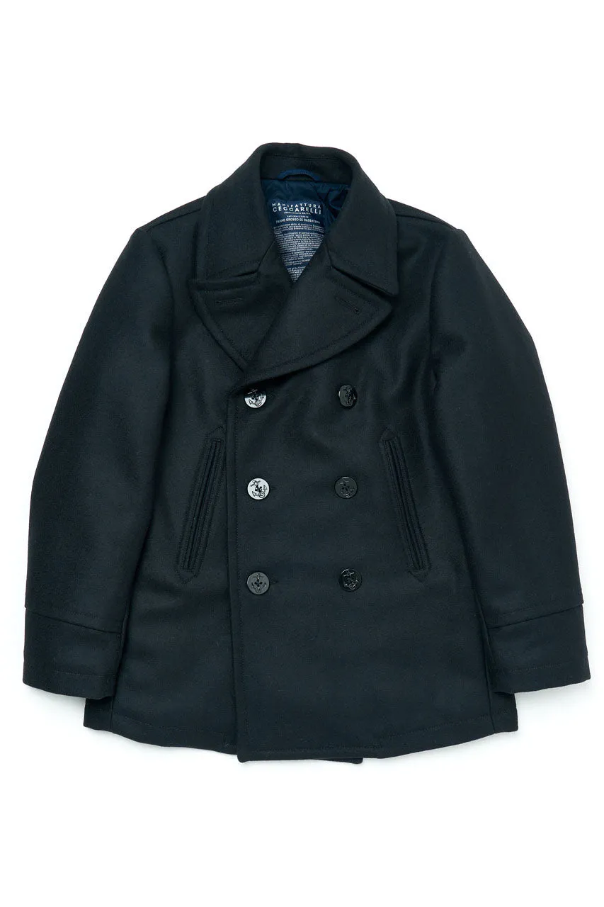 Manifattura Ceccarelli Pea Coat Panno Stia Navy
