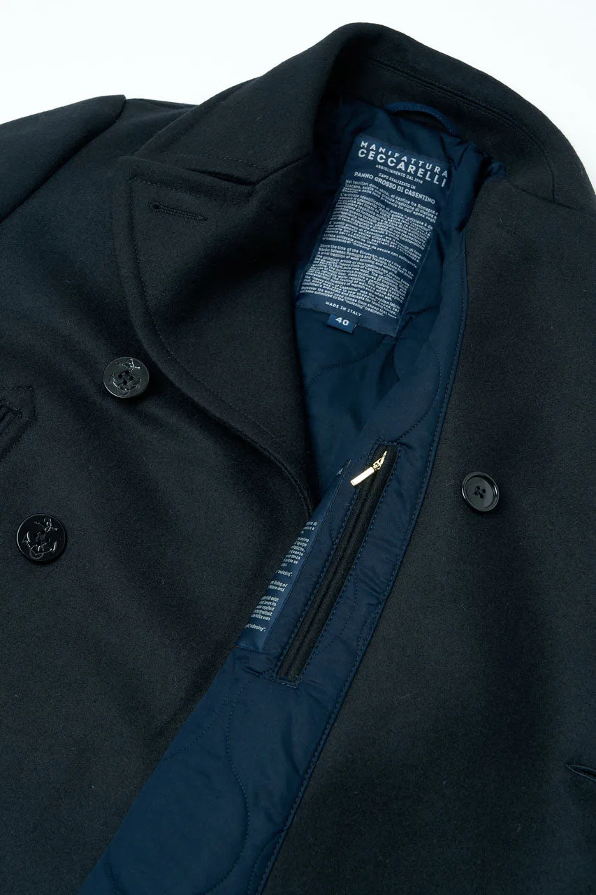 Manifattura Ceccarelli Pea Coat Panno Stia Navy