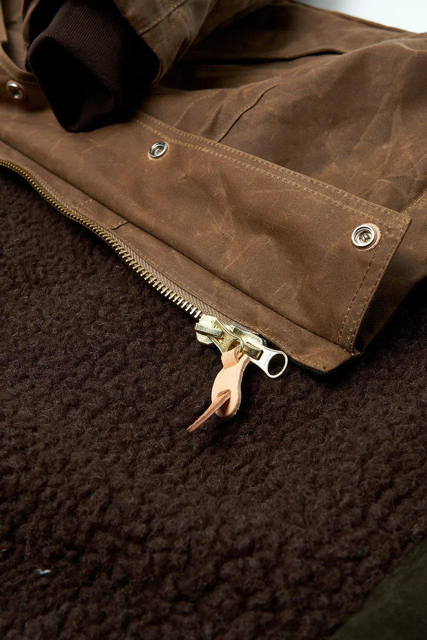 Manifattura Ceccarelli Waxed Mountain Jacket Wool Teddy Fur Dark Tan