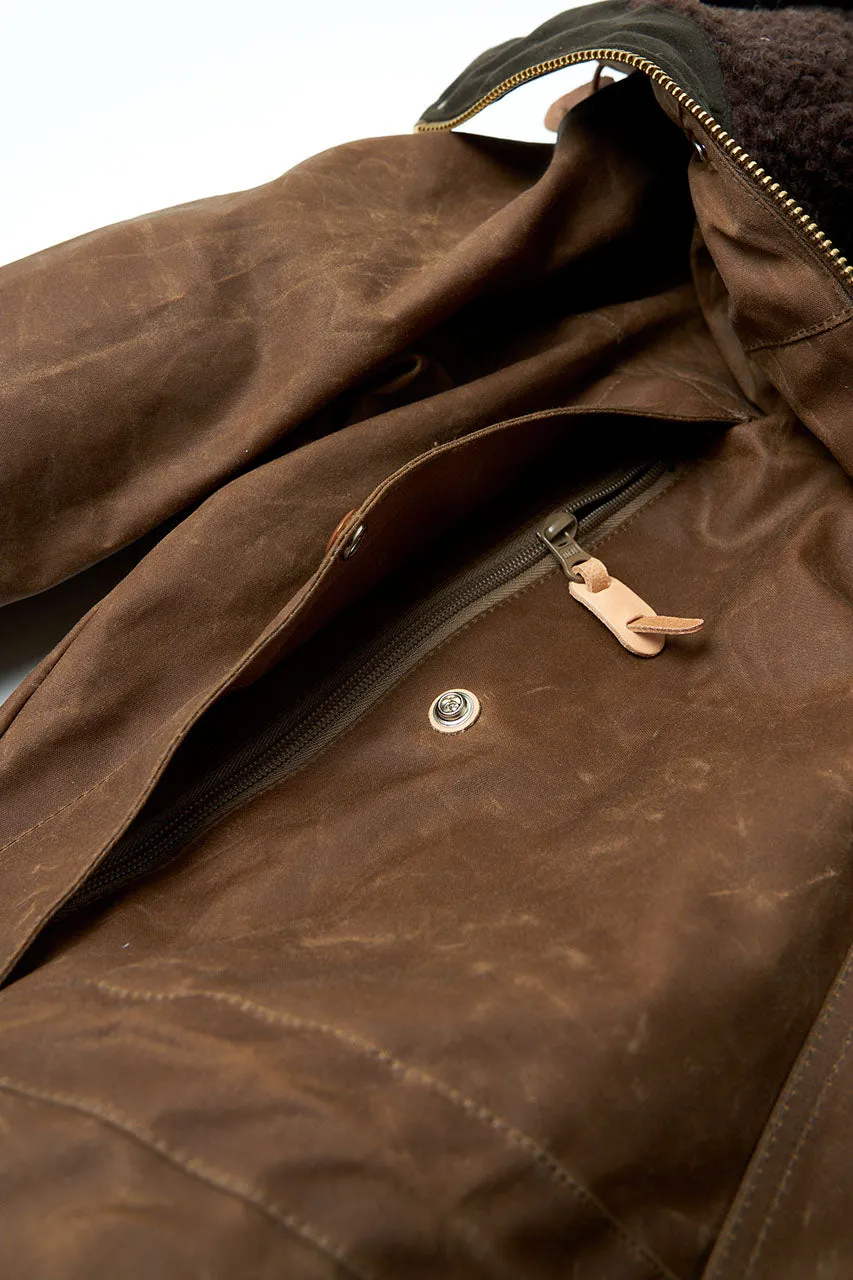 Manifattura Ceccarelli Waxed Mountain Jacket Wool Teddy Fur Dark Tan