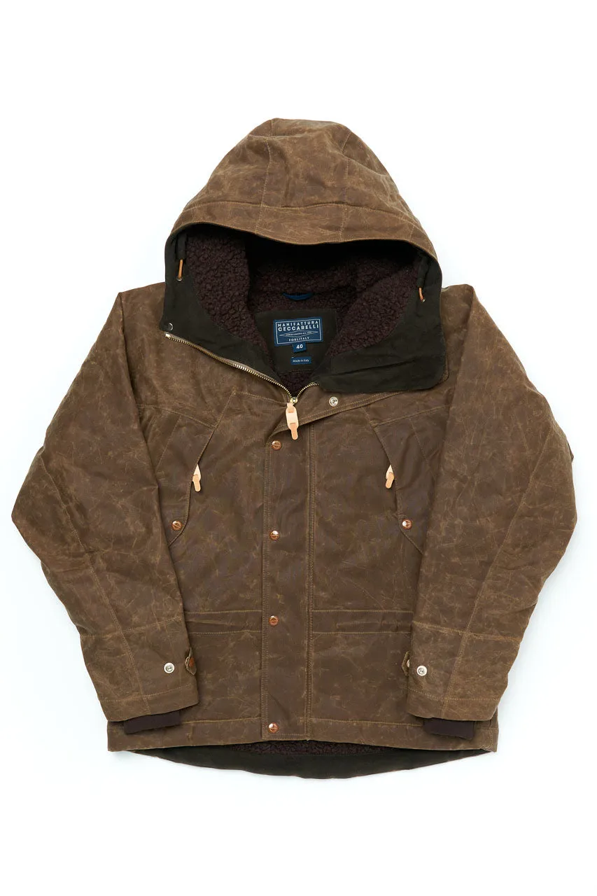 Manifattura Ceccarelli Waxed Mountain Jacket Wool Teddy Fur Dark Tan