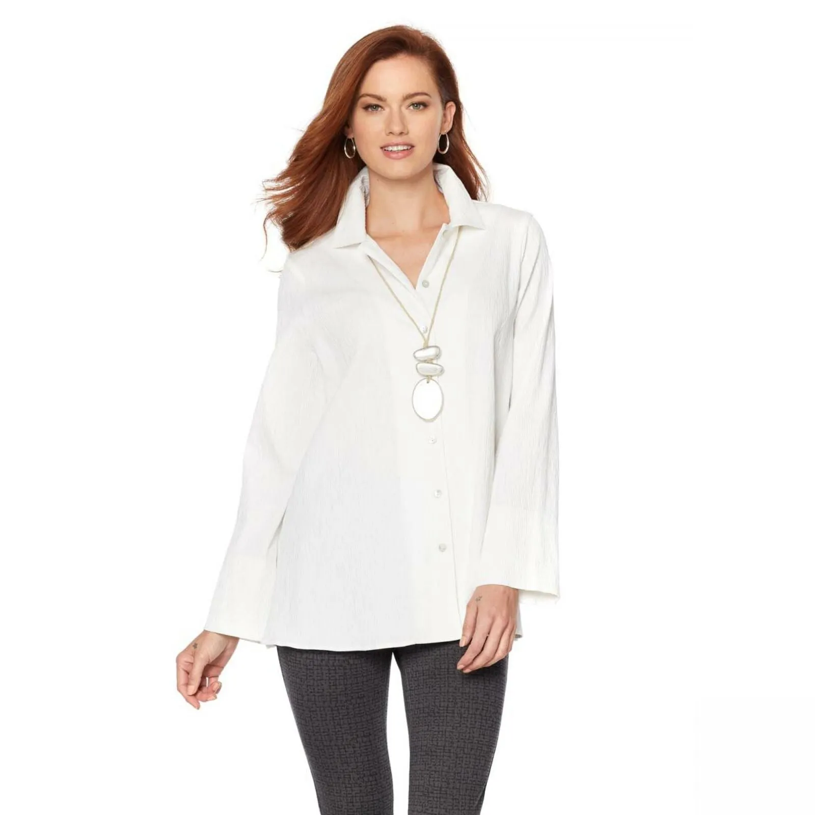 MarlaWynne Women's Button Down Textured Easy Shirt Pure White Small