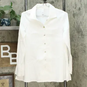 MarlaWynne Women's Button Down Textured Easy Shirt Pure White Small
