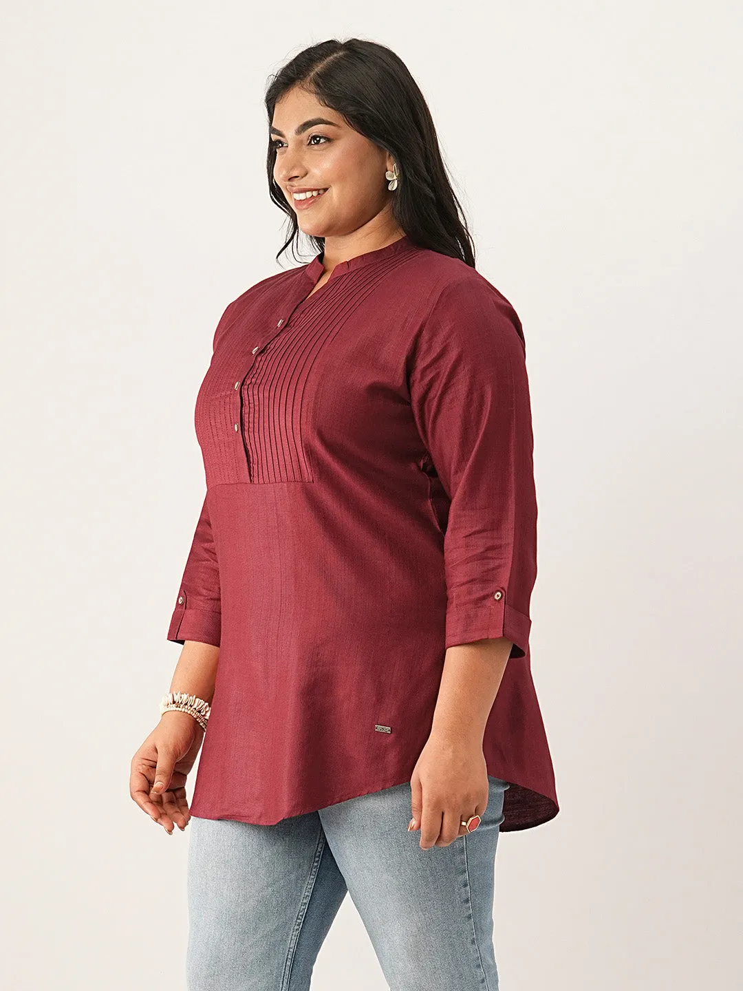 Maroon Comfort Fit Rayon Tunics for Women Online India Hip Length Straight - Zola