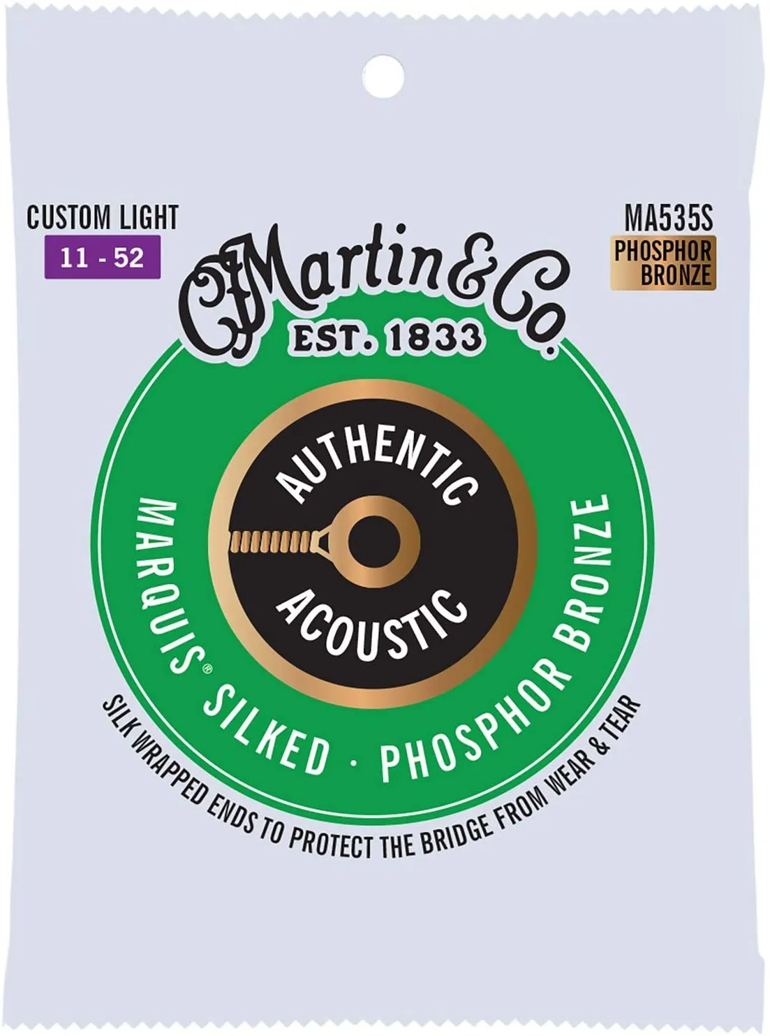 MARTIN MA535S CUSTOM LIGHT 11 - 52 PHOSPHOR BRONZE AUTHENTIC ACOUSTIC MARQUIS® SILKED GUITAR STRINGS