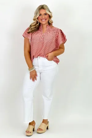 Mauve Printed Flutter Sleeve Top