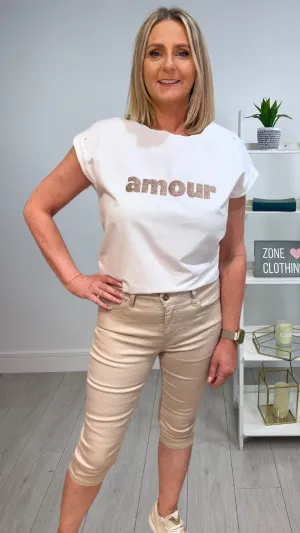 Melanie -Beige Cotton Mix Capris