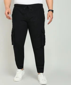 Men Black Regular Fit Solid Cargo Jogger Jeans