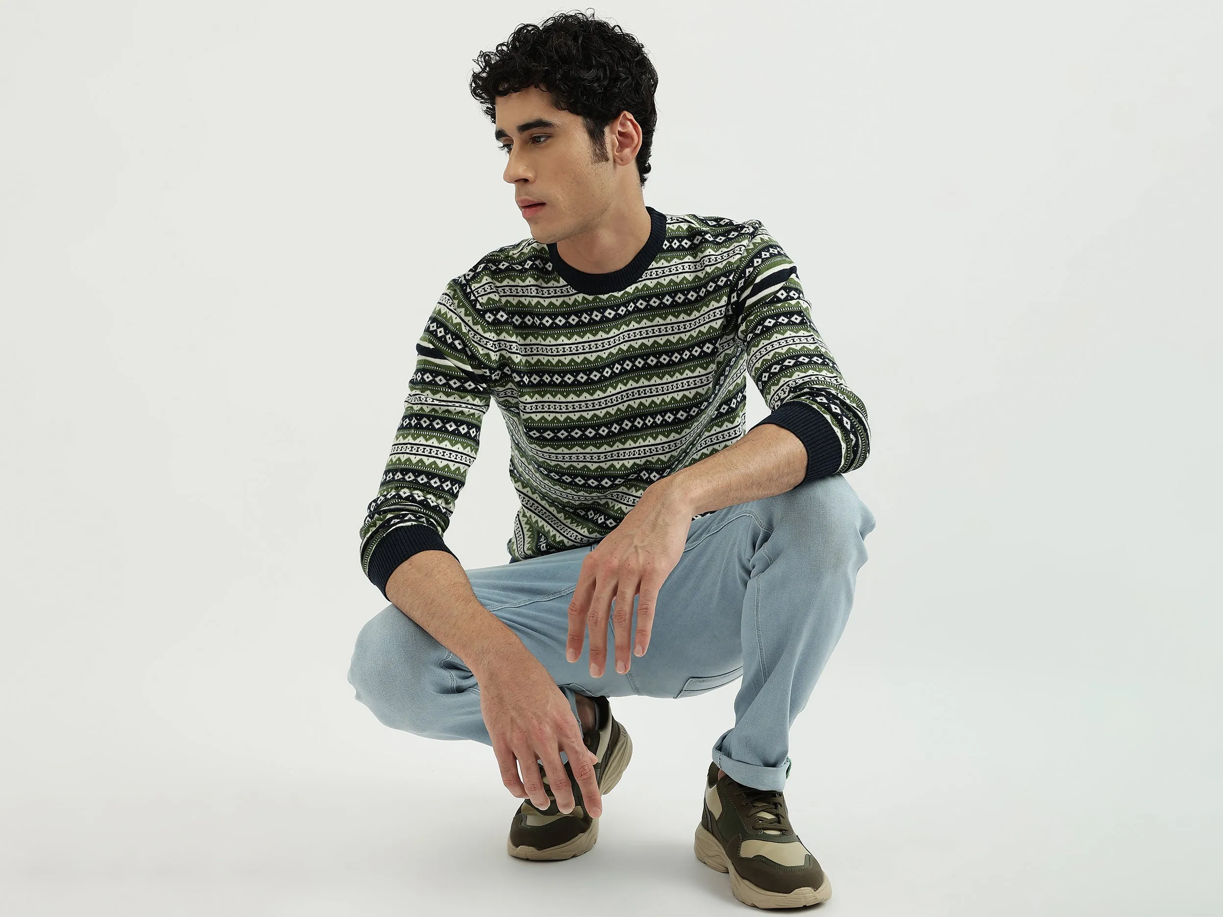 Men Patterned Round Neck Sweater