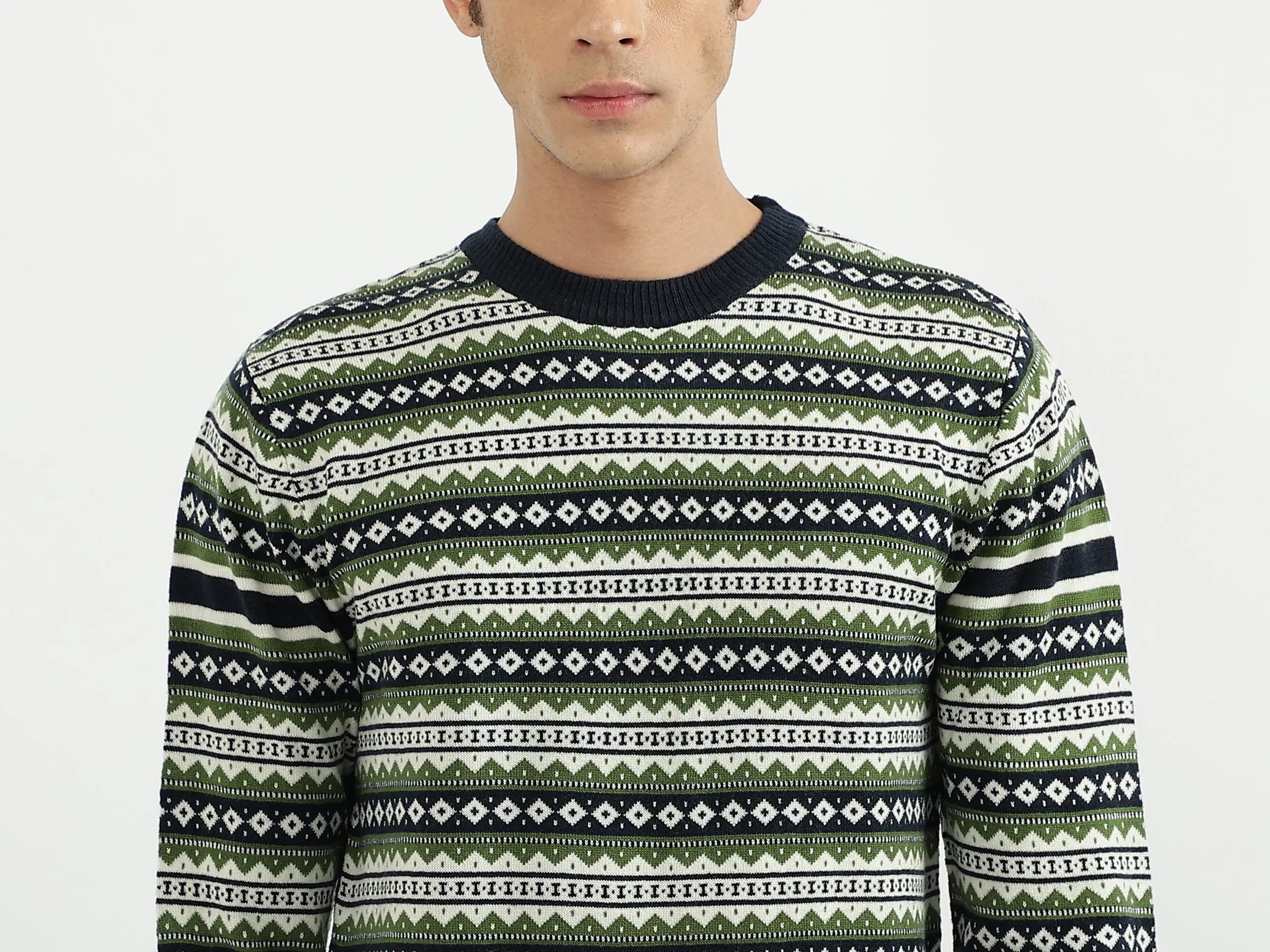 Men Patterned Round Neck Sweater