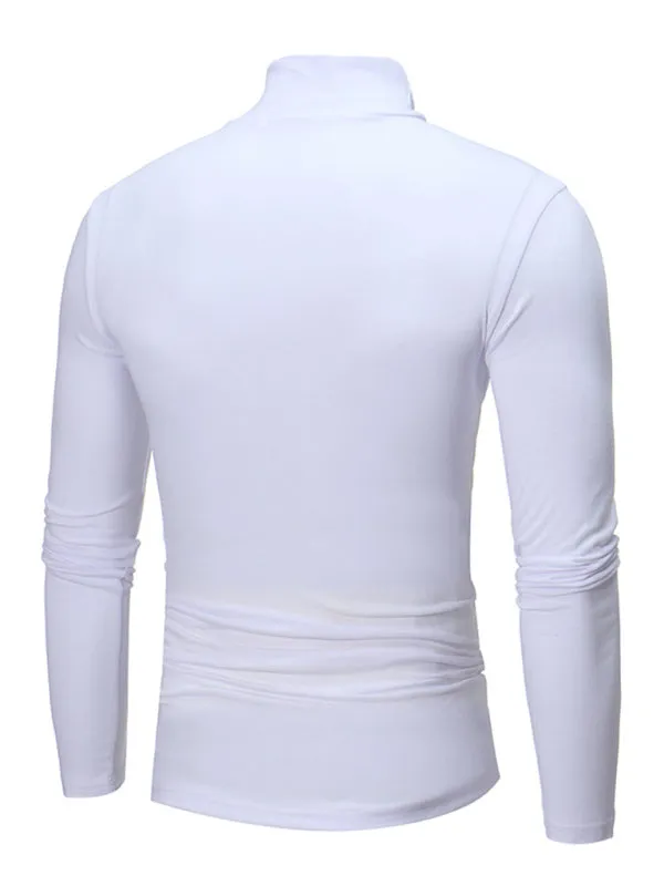 Men's Bottom Shirt Solid Color Casual High Collar Design Long Sleeve T-Shirt
