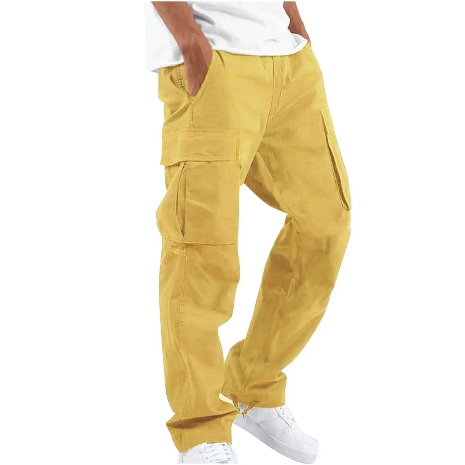 Men's cargo pants drawstring multi pocket pants