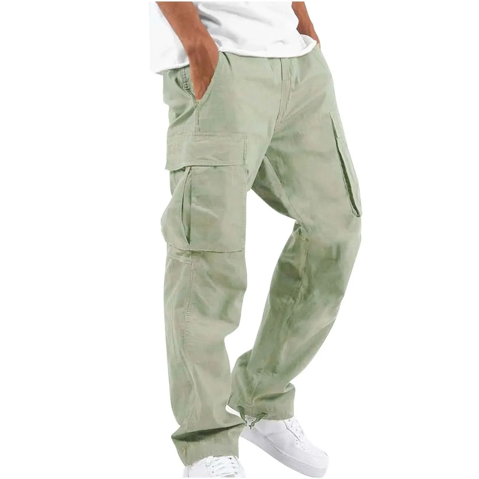 Men's cargo pants drawstring multi pocket pants
