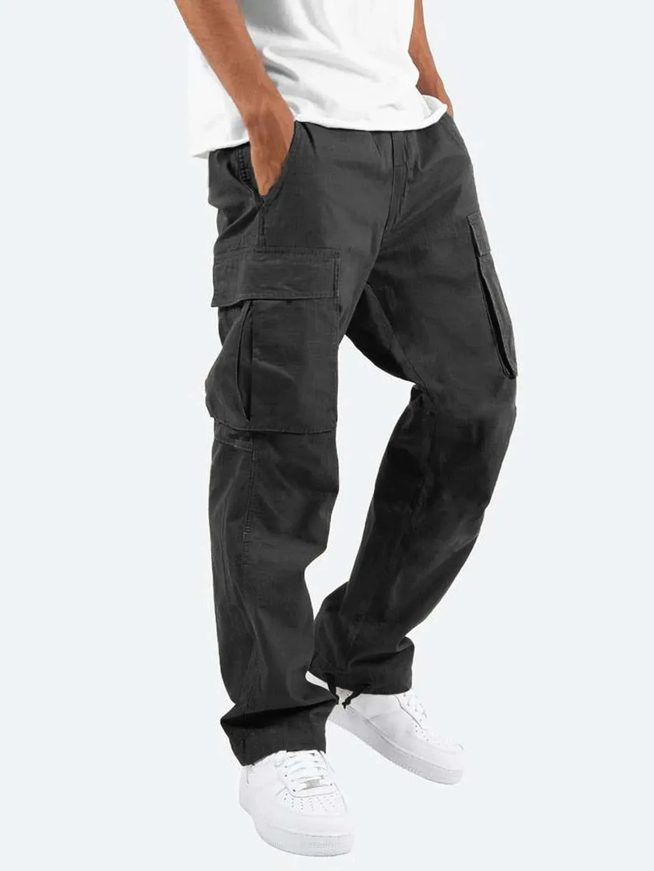 Men's cargo pants drawstring multi pocket pants