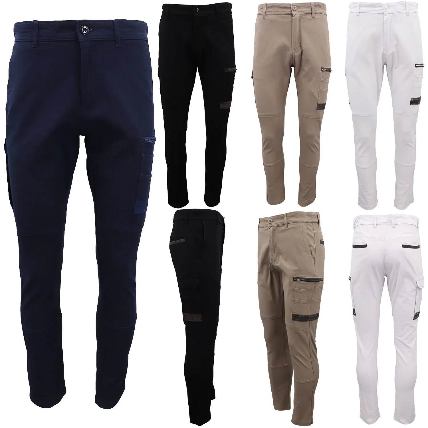 Men's Cotton Drill Cargo Work Pants UPF 50  13 Pockets Tradies Workwear Trousers, Navy, 36