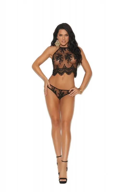 Mesh Halter Neck Cami and Panty - Black - Small