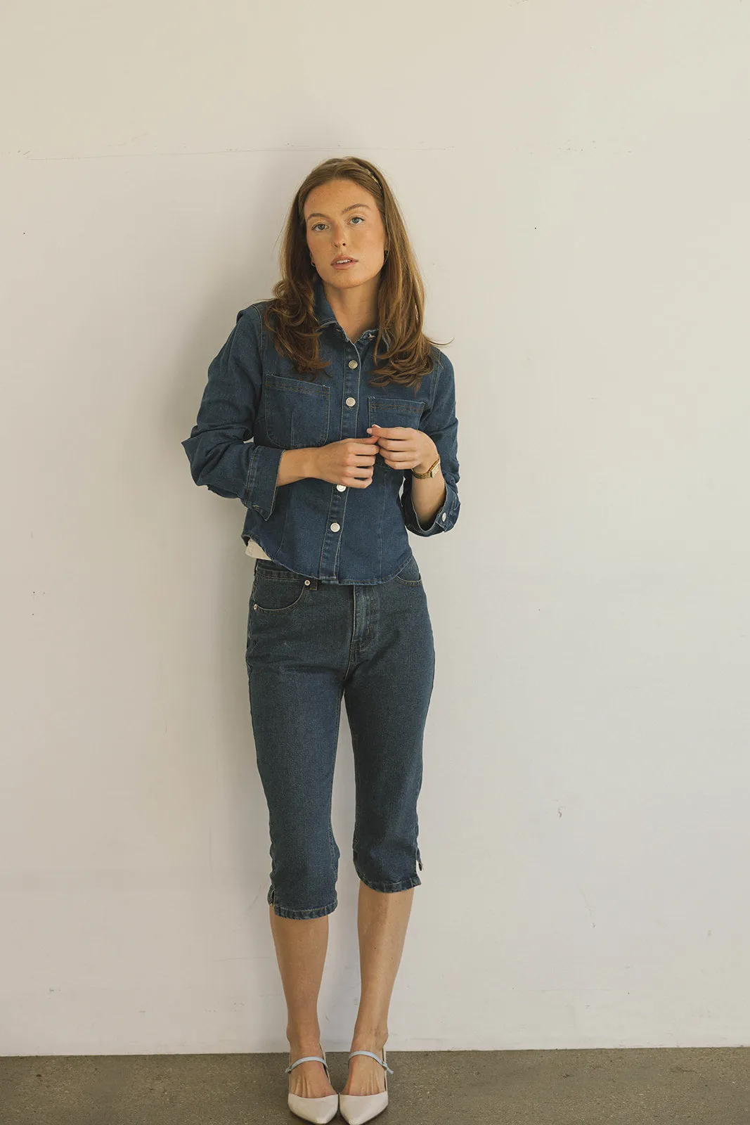 Mid Rise Denim Capris