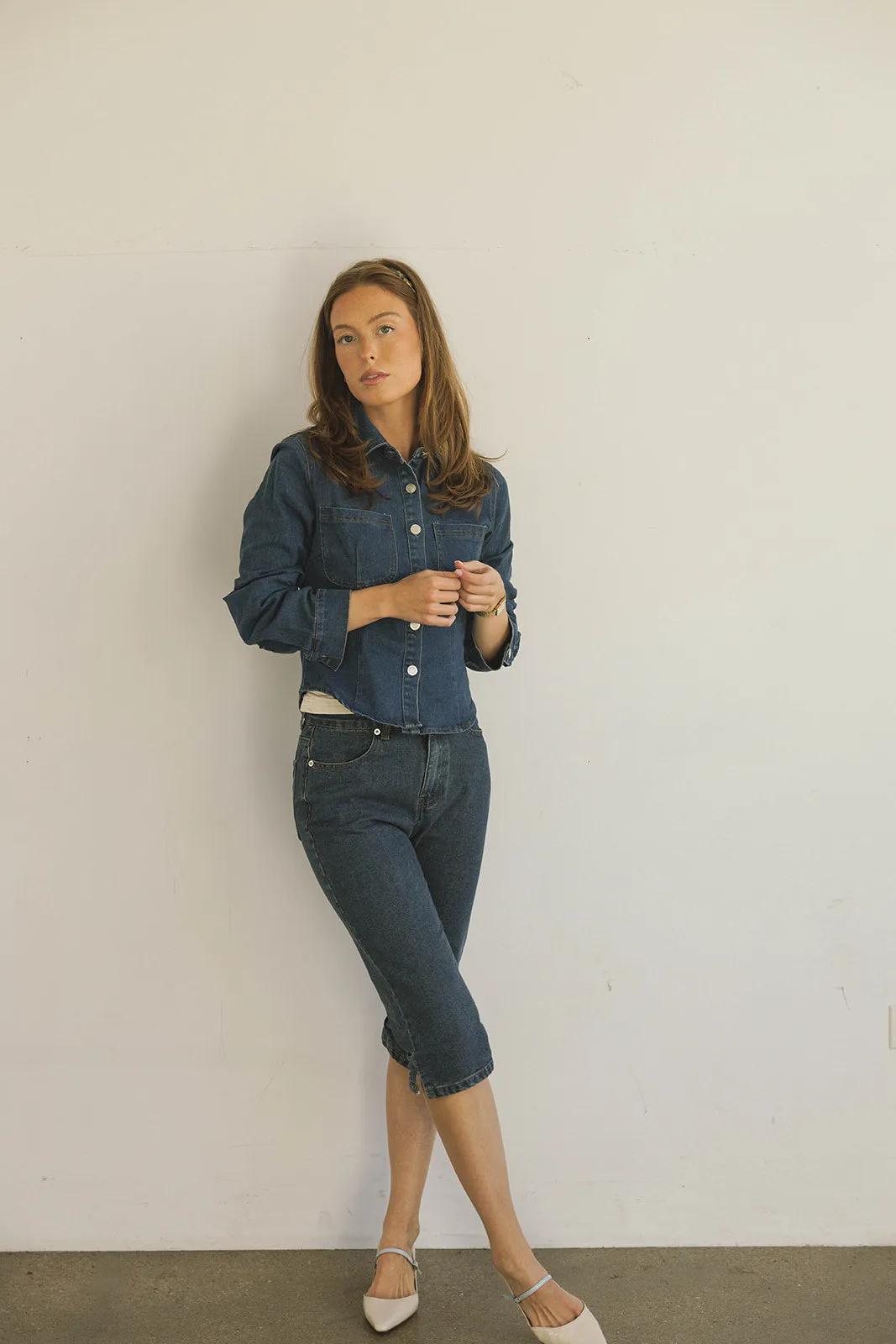 Mid Rise Denim Capris