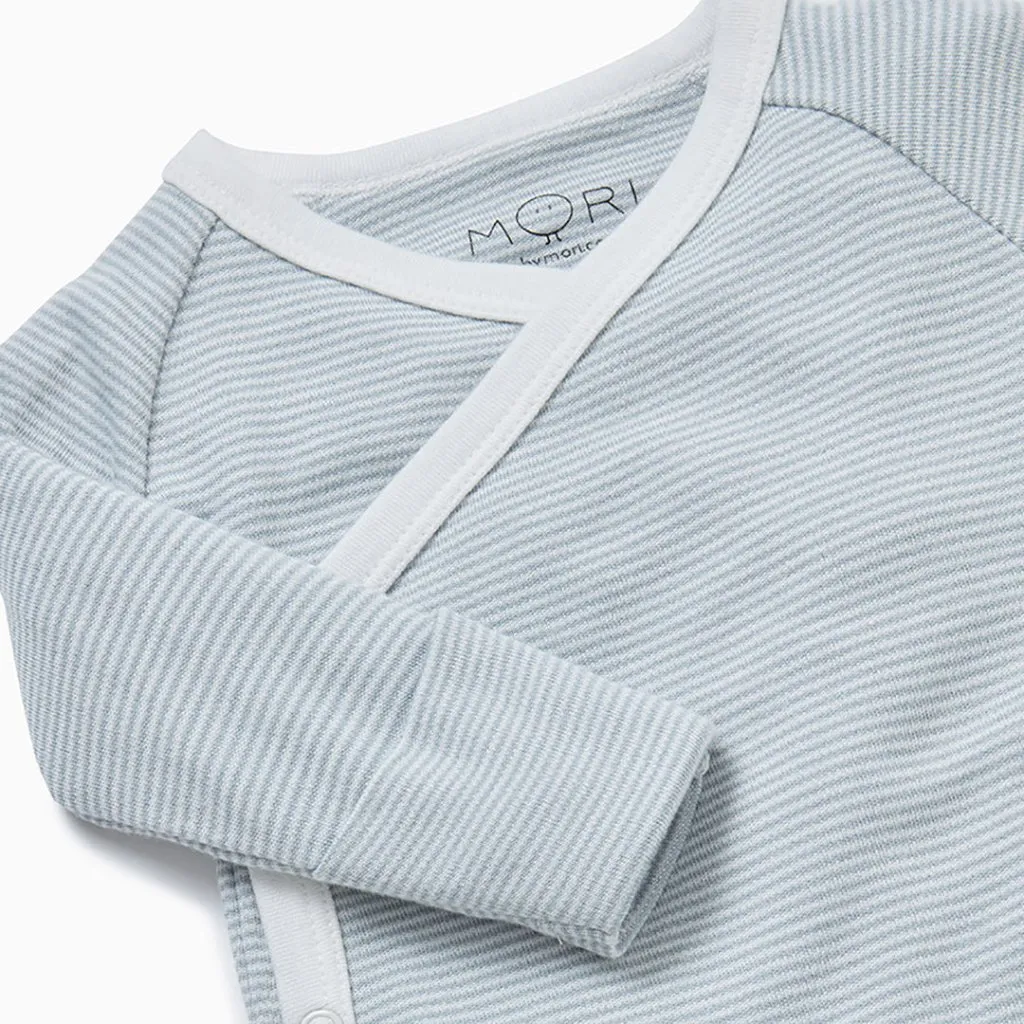 MORI Long Sleeve Kimono Bodysuit - Blue Stripe