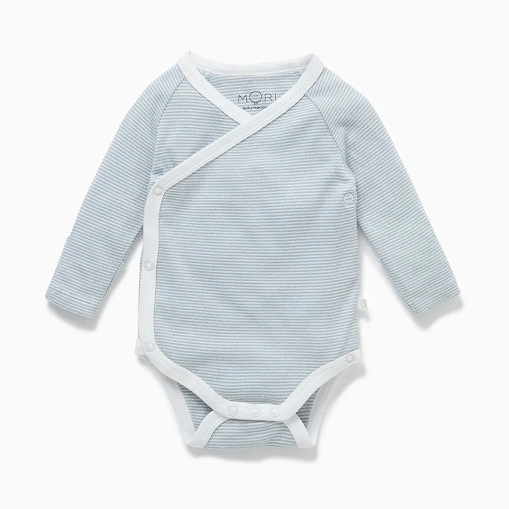 MORI Long Sleeve Kimono Bodysuit - Blue Stripe