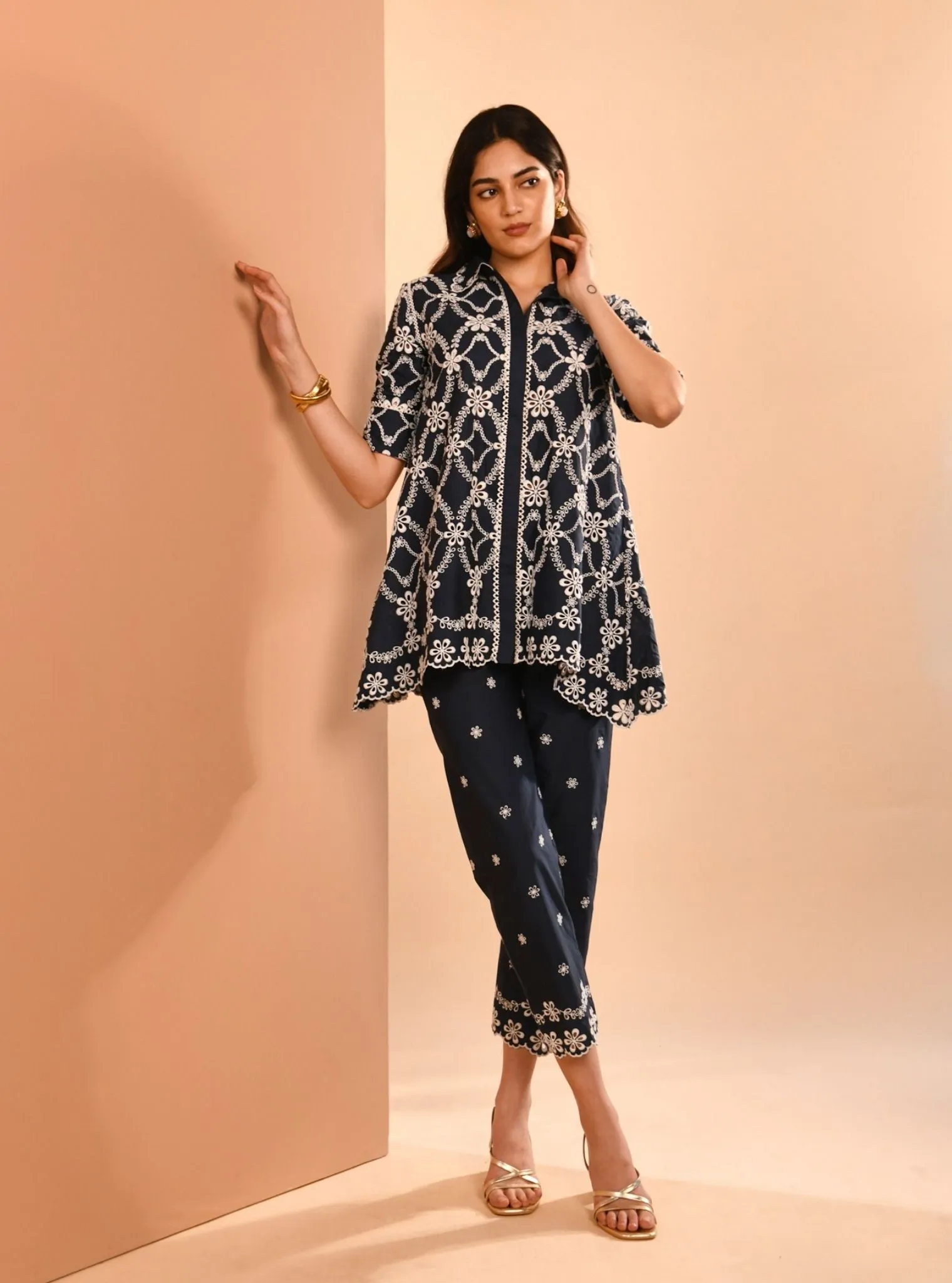 Mulmul Cotton Prue Navy Shirt With Mulmul Cotton Prue Navy Pant