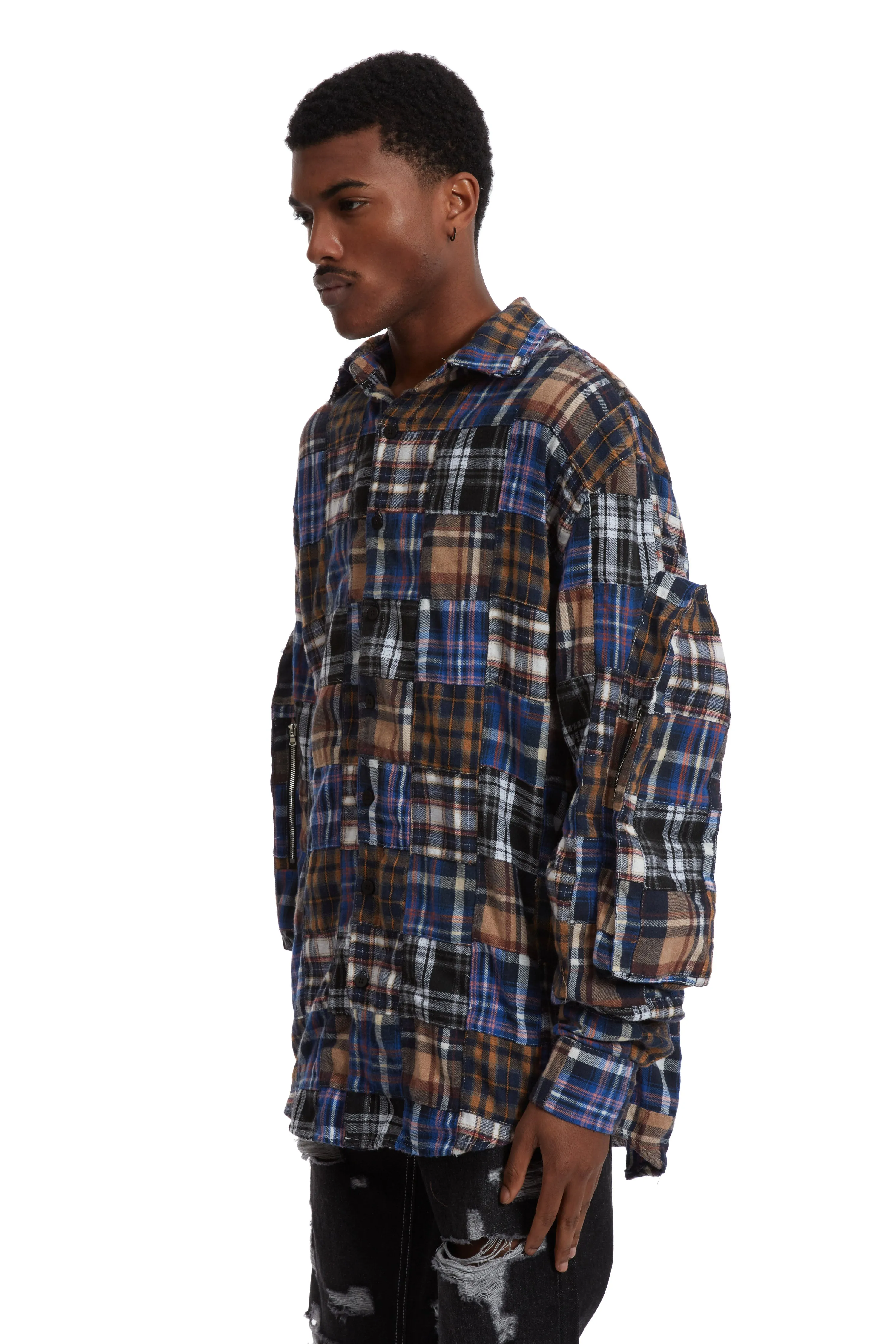 MULTI-PLAID POCKET FLANNEL