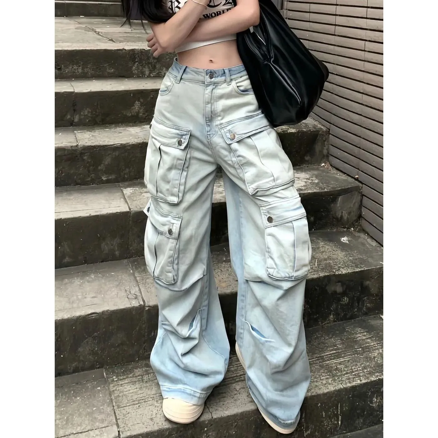Multi-Pocket cargo Wide Leg Jeans