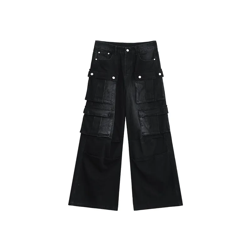 Multi-Pocket Distressed Cargo Jeans