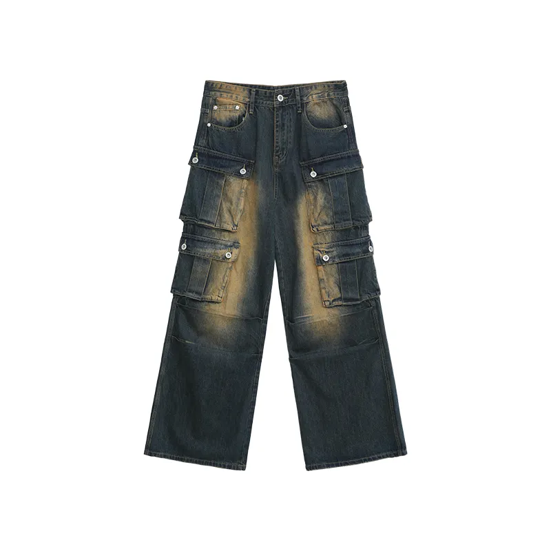 Multi-Pocket Distressed Cargo Jeans