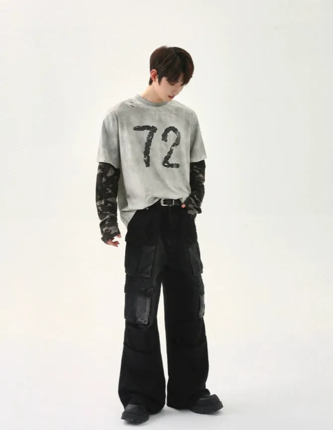 Multi-Pocket Distressed Cargo Jeans