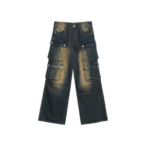 Multi-Pocket Distressed Cargo Jeans